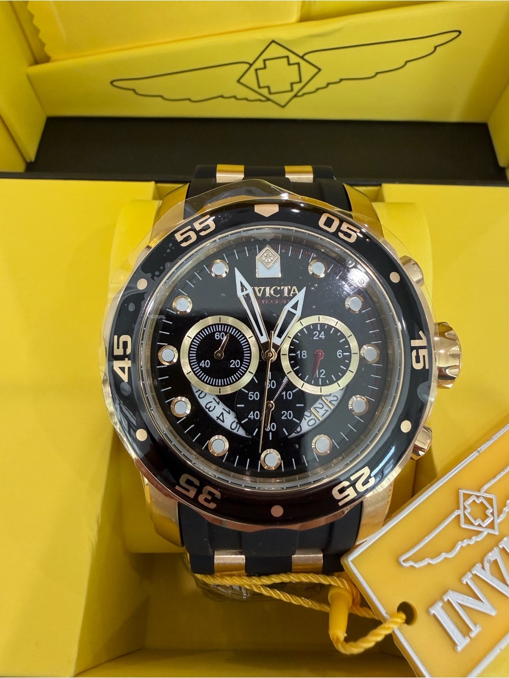 Invicta Men’s Black and Gold Sport Chronograph Watch. Model 6981. New in box
